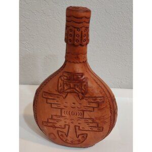 Vtg Leather Tooled Wrapped Wine/Liquor Decanter Columbian Souvenir Art Bottle